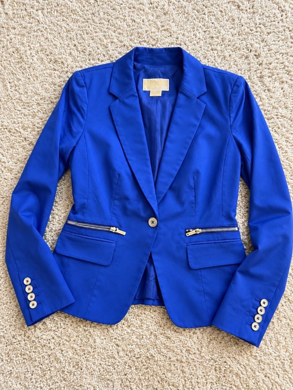 Michael Kors Blue Blazer Women’s Size 4P Zip Pocket Tailored
